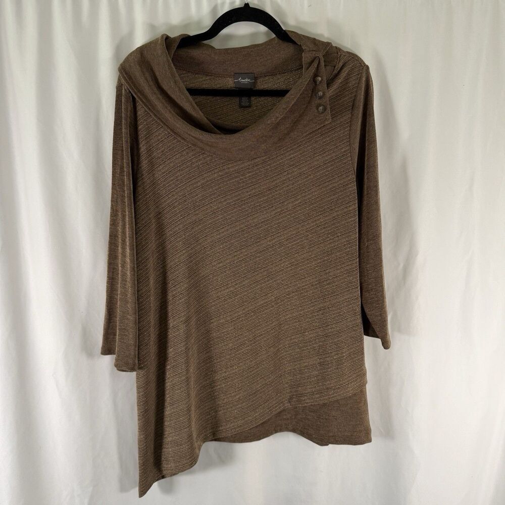 Chico's Travelers Sweater Women's 2 Large Metallic Gold Mock Neck 3/4 Sleeve
